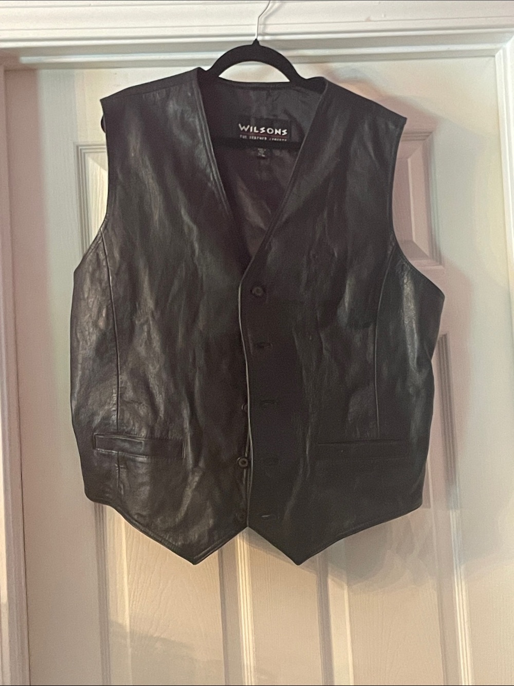 Wilson Black Leather Button-Front Vest